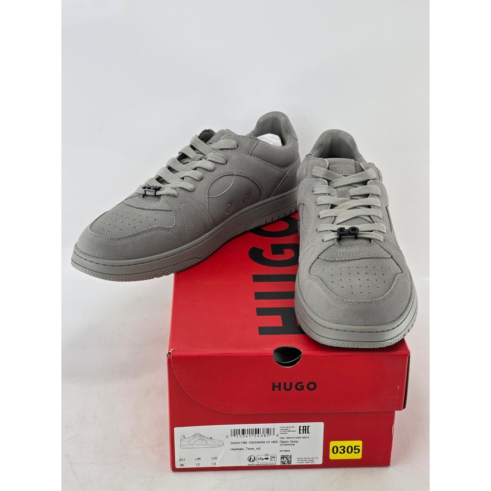 HUGO Hadrian Tenn Suede Sneakers Mens Sz 12-12.5 EU 46 Open Grey Low Top - New